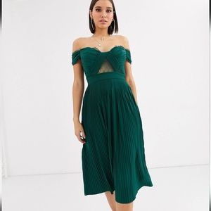 ASOS DESIGN premium lace and pleat bardot midi dress